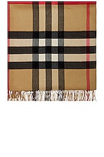 Burberry Half Mega Check Solid Cashmere Blanket in Archive Beige, view 1, click to view large image.