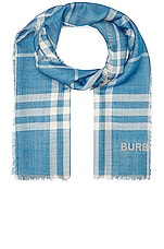 Burberry Check Scarf in Dark Blue & Vivid Blue, view 1, click to view large image.