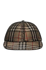Burberry Mesh Baseball Hat in Beige Check & Black, view 1, click to view large image.