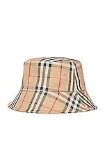 Burberry Check Bucket Hat in Archive Beige, view 2, click to view large image.