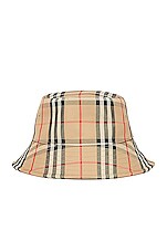 Burberry Check Bucket Hat in Archive Beige, view 3, click to view large image.