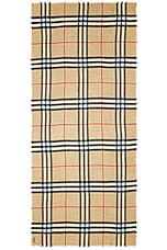 Burberry Lightweight Wool Scarf in Archive Beige, view 2, click to view large image.