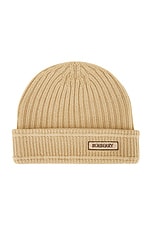 Burberry Logo Patch Beanie in Sand | FWRD