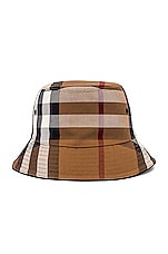 Burberry Canvas Check Bucket Hat in Birch Brown IP Check, view 1, click to view large image.