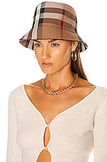 Burberry Canvas Check Bucket Hat in Birch Brown IP Check, view 2, click to view large image.