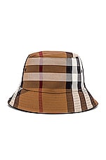 Burberry Canvas Check Bucket Hat in Birch Brown IP Check, view 3, click to view large image.