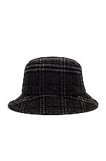 Burberry Wool Check Bucket Hat in Charcoal Grey, view 1, click to view large image.