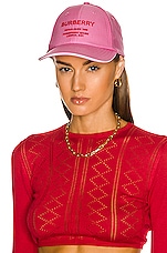 Burberry Horseferry Motif Baseball Cap in Primrose Pink, view 2, click to view large image.