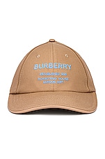 Burberry Horseferry Motif Baseball Cap in Soft Fawn, view 1, click to view large image.