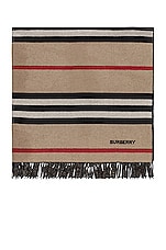 Burberry Solid to Stripe Blanket in Archive Beige, view 1, click to view large image.