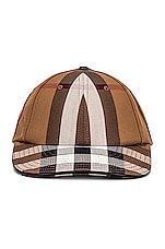 Burberry Check Baseball Cap in Birch Brown, view 1, click to view large image.