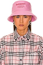 Burberry Establishment Embroidery Bucket Hat in Primrose Pink, view 2, click to view large image.