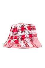 Burberry Knitted Check Bucket Hat in Pink Check, view 2, click to view large image.