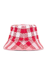 Burberry Knitted Check Bucket Hat in Pink Check, view 3, click to view large image.