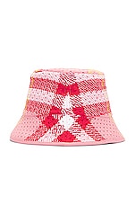 Burberry Knitted Check Bucket Hat in Pink Check, view 4, click to view large image.