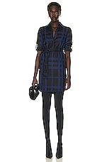 Burberry Kari Check Shirt Belted Dress in Dark Charcoal Blue IP Check, view 1, click to view large image.