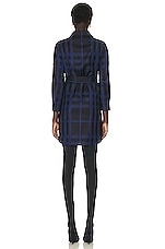 Burberry Kari Check Shirt Belted Dress in Dark Charcoal Blue IP Check, view 3, click to view large image.