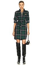 Burberry Runway Check C2 Shirt Dress in Dark Viridian Green, view 2, click to view large image.