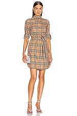 Burberry Long Sleeve Dress in Archive Beige Check, view 1, click to view large image.