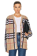 Burberry Check Cardigan in Archive Beige, view 1, click to view large image.