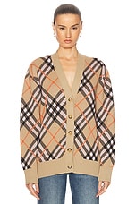 Burberry Long Sleeve Cardigan in Sand IP Check, view 2, click to view large image.