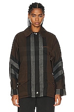 Burberry Parka Jacket in Dark Birch Brown Check, view 1, click to view large image.