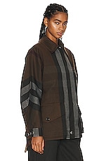 Burberry Parka Jacket in Dark Birch Brown Check, view 3, click to view large image.