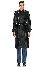 Burberry Leather Double Breasted Trench Coat in Black, view 1, click to view large image.