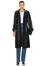 Burberry Leather Double Breasted Trench Coat in Black, view 2, click to view large image.