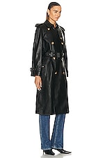 Burberry Leather Double Breasted Trench Coat in Black, view 3, click to view large image.