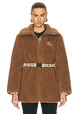 Burberry Long Fleece Coat in Dusty Caramel, view 1, click to view large image.