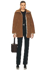 Burberry Long Fleece Coat in Dusty Caramel, view 5, click to view large image.