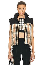 Burberry Puffer Vest in Archive Beige IP Check, view 3, click to view large image.
