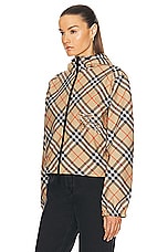 Burberry Crop Check Reversible Jacket in Sand IP Check, view 5, click to view large image.