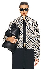 Burberry Crop Reversible Jacket in Lichen IP Check, view 1, click to view large image.