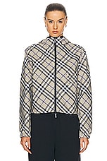Burberry Crop Reversible Jacket in Lichen IP Check, view 3, click to view large image.