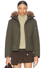 Burberry Quilted Jacket With Fur Hood in Loch, view 1, click to view large image.