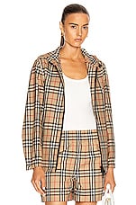 Burberry Hooded Jacket in Archive Beige Check, view 1, click to view large image.