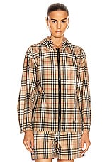 Burberry Hooded Jacket in Archive Beige Check, view 2, click to view large image.