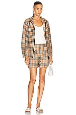 Burberry Hooded Jacket in Archive Beige Check, view 5, click to view large image.
