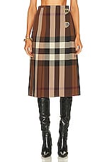 Burberry Winifred Check Skirt in Dark Birch Brown Check, view 1, click to view large image.