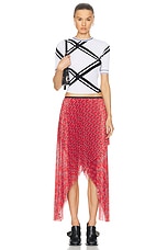 Burberry Pleated Midi Skirt in Silver & Red, view 4, click to view large image.