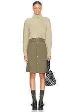 Burberry Belted Midi Skirt in Khaki, view 5, click to view large image.