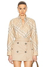 Burberry Button Down Top in Flax Check, view 1, click to view large image.
