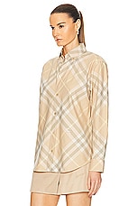 Burberry Button Down Top in Flax Check, view 3, click to view large image.