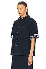 Burberry Button Up Shirt in Indigo Blue, view 3, click to view large image.