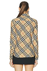 Burberry Slim Button Up Top in Sand IP Check, view 3, click to view large image.