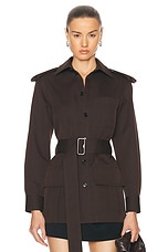 Burberry Belted Button Up Top in Brown Black, view 1, click to view large image.