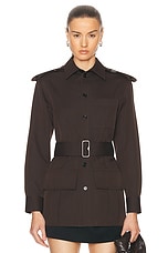 Burberry Belted Button Up Top in Brown Black, view 2, click to view large image.