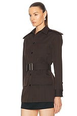 Burberry Belted Button Up Top in Brown Black, view 4, click to view large image.